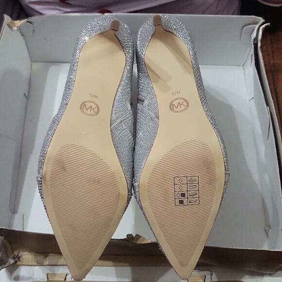 Michael Kors Rue Stiletto Bootie Crystal Embellished Silver Bootie Boot 10M - Picture 7 of 9